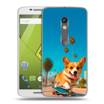 Пластиковый чехол на Motorola Moto X Play с принтом Корги на скейте