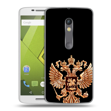 Пластиковый чехол на Motorola Moto X Play с принтом Герб России золотой