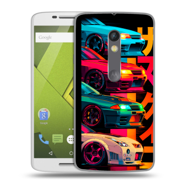 Пластиковый чехол на Motorola Moto X Play с принтом Гоночные машины