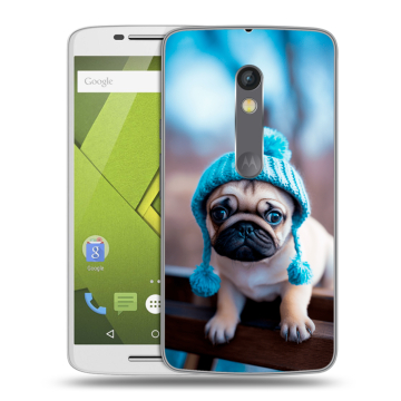 Пластиковый чехол на Motorola Moto X Play с принтом Мопс в шапке