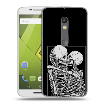 Пластиковый чехол на Motorola Moto X Play с принтом Поцелуй скелетов