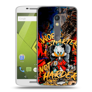 Пластиковый чехол на Motorola Moto X Play с принтом Дональд Дак Деньги