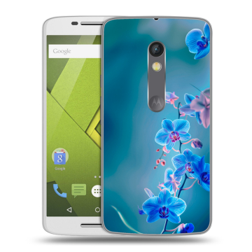 Пластиковый чехол на Motorola Moto X Play с принтом Голубые цветы