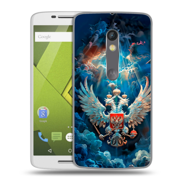 Пластиковый чехол на Motorola Moto X Play с принтом Герб флаг России