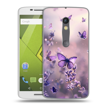 Пластиковый чехол на Motorola Moto X Play с принтом бабочки и лаванда
