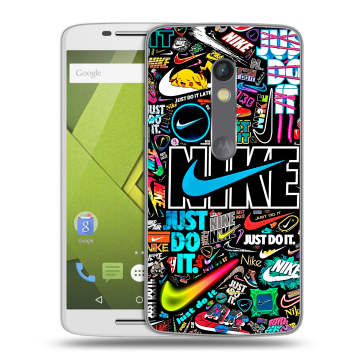 Пластиковый чехол на Motorola Moto X Play с принтом найк nike черный