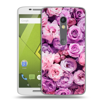 Пластиковый чехол на Motorola Moto X Play с принтом лавандовые розы Пластиковый чехол на Motorola Moto X Play с принтом лавандовые розы