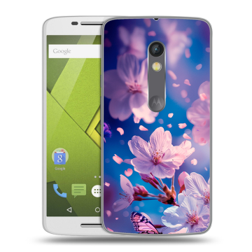 Пластиковый чехол на Motorola Moto X Play с принтом цветы бабочки
