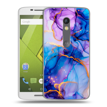 Пластиковый чехол на Motorola Moto X Play с принтом синий мрамор