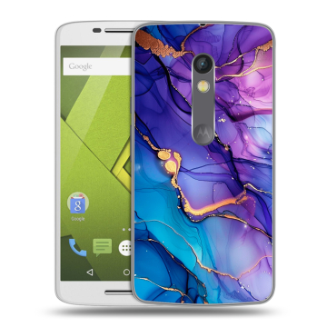 Пластиковый чехол на Motorola Moto X Play с принтом синий мрамор