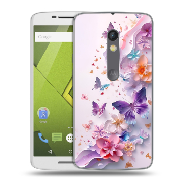 Пластиковый чехол на Motorola Moto X Play с принтом цветы бабочки