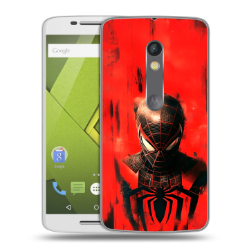 Пластиковый чехол на Motorola Moto X Play с принтом человек паук spiderman