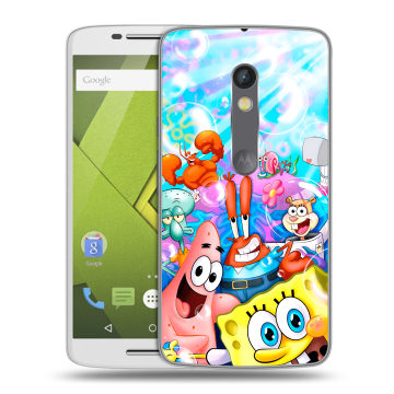 Пластиковый чехол на Motorola Moto X Play с принтом спанчбоб спанч боб