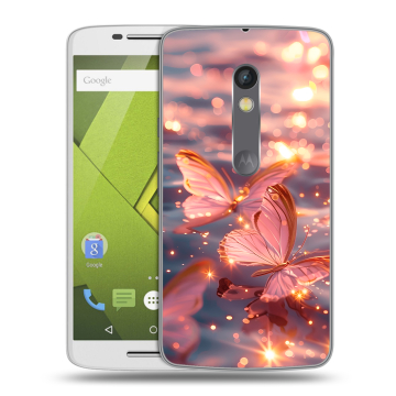 Пластиковый чехол на Motorola Moto X Play с принтом бабочки розовые