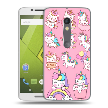 Пластиковый чехол на Motorola Moto X Play с принтом Единороги и радуга