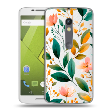 Пластиковый чехол на Motorola Moto X Play с принтом Цветы паттерн Пластиковый чехол на Motorola Moto X Play с принтом Цветы паттерн