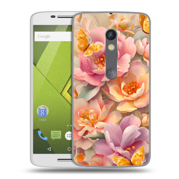 Пластиковый чехол на Motorola Moto X Play с принтом Цветы и бабочки Пластиковый чехол на Motorola Moto X Play с принтом Цветы и бабочки