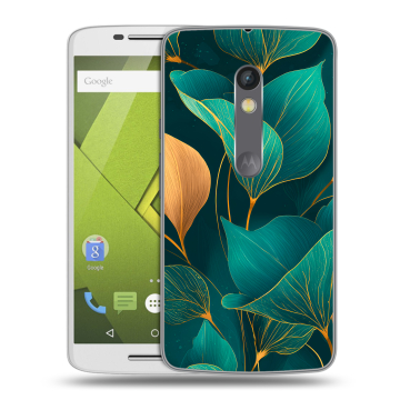 Пластиковый чехол на Motorola Moto X Play с принтом Листья и золото Пластиковый чехол на Motorola Moto X Play с принтом Листья и золото