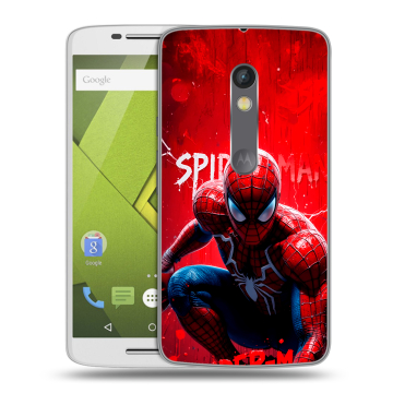 Пластиковый чехол на Motorola Moto X Play с принтом Spiderman Человек паук