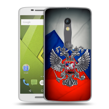 Пластиковый чехол на Motorola Moto X Play с принтом Флаг России