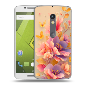 Пластиковый чехол на Motorola Moto X Play с принтом Цветы и бабочки Пластиковый чехол на Motorola Moto X Play с принтом Цветы и бабочки