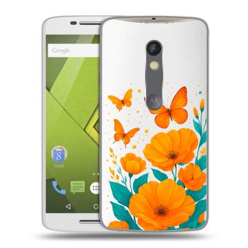 Пластиковый чехол на Motorola Moto X Play с принтом цветы бабочки Пластиковый чехол на Motorola Moto X Play с принтом цветы бабочки