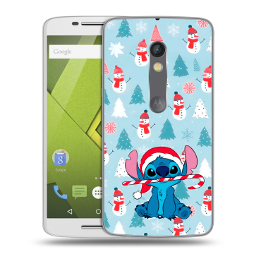 Пластиковый чехол на Motorola Moto X Play с принтом Стич Новый год