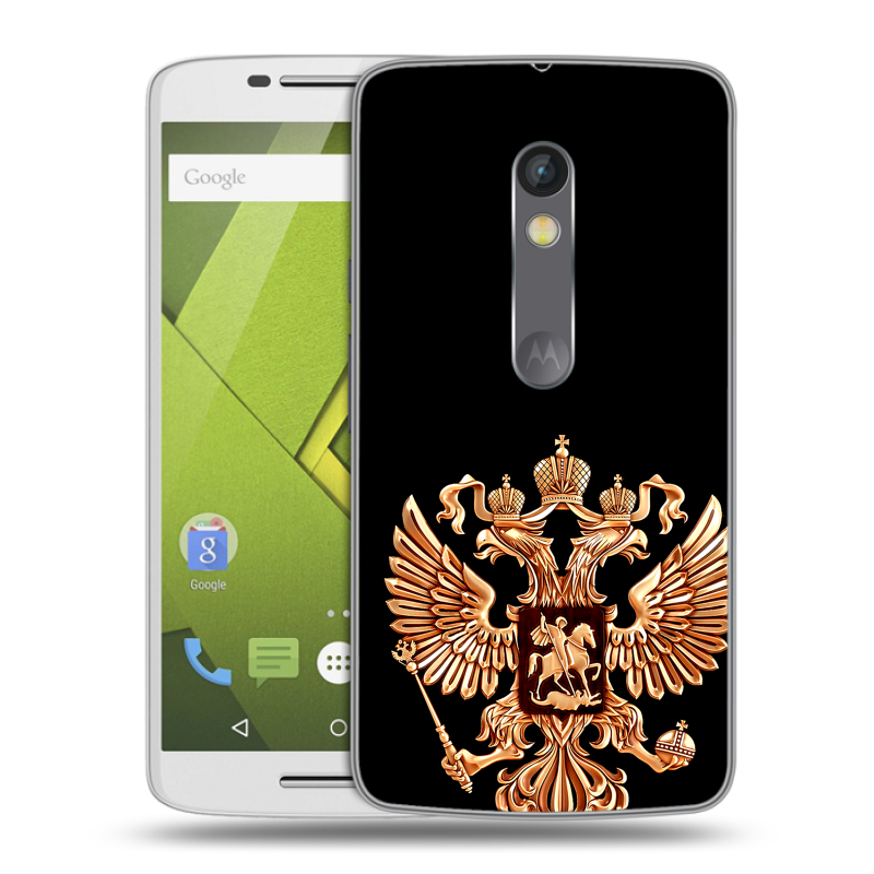 Пластиковый чехол на Motorola Moto X Play с принтом Герб России золотой Пластиковый чехол на Motorola Moto X Play с принтом Герб России золотой