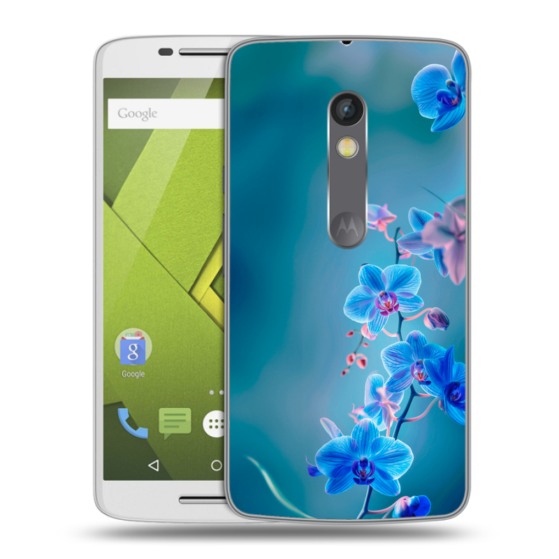 Пластиковый чехол на Motorola Moto X Play с принтом Голубые цветы Пластиковый чехол на Motorola Moto X Play с принтом Голубые цветы