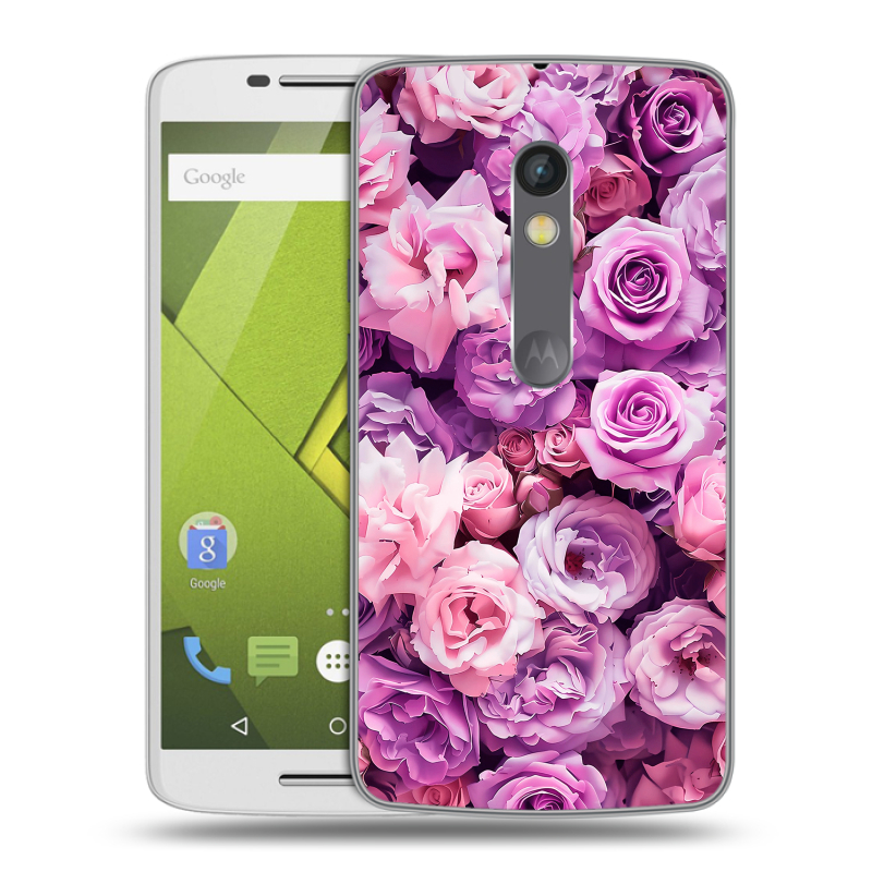 Пластиковый чехол на Motorola Moto X Play с принтом лавандовые розы Пластиковый чехол на Motorola Moto X Play с принтом лавандовые розы