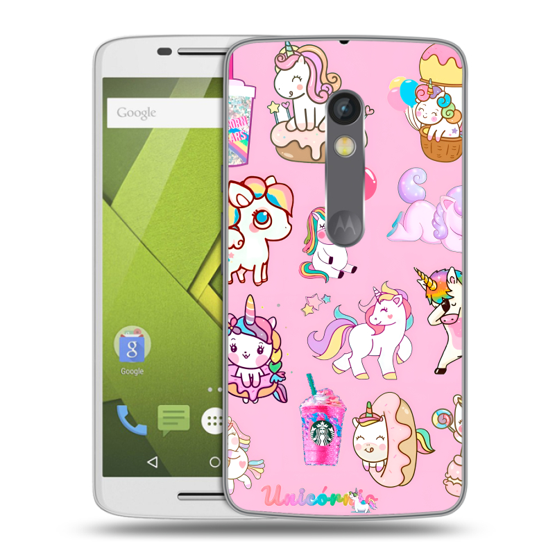Пластиковый чехол на Motorola Moto X Play с принтом розовые единороги Пластиковый чехол на Motorola Moto X Play с принтом розовые единороги