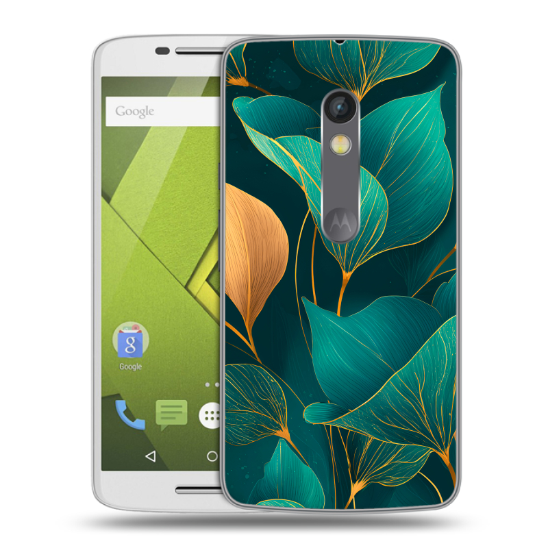 Пластиковый чехол на Motorola Moto X Play с принтом Листья и золото Пластиковый чехол на Motorola Moto X Play с принтом Листья и золото