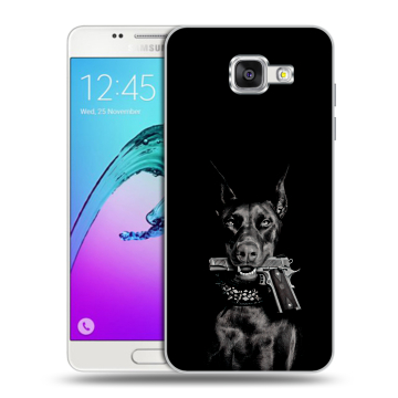 Силиконовый чехол на Samsung Galaxy A5 (2016) с принтом Доберман и пистолет Силиконовый чехол на Samsung Galaxy A5 (2016) с принтом Доберман и пистолет