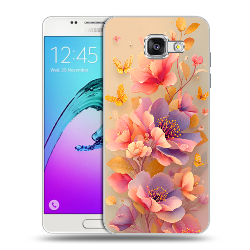 Силиконовый чехол на Samsung Galaxy A5 (2016) с принтом Цветы и бабочки Силиконовый чехол на Samsung Galaxy A5 (2016) с принтом Цветы и бабочки