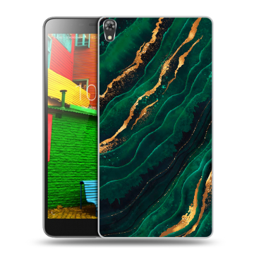 Силиконовый чехол на Lenovo Phab с принтом Мрамор зеленое золото Силиконовый чехол на Lenovo Phab с принтом Мрамор зеленое золото