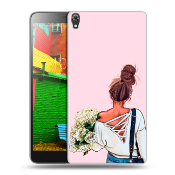 Силиконовый чехол на Lenovo Phab с принтом Девушка и букет Силиконовый чехол на Lenovo Phab с принтом Девушка и букет