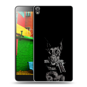 Силиконовый чехол на Lenovo Phab с принтом Доберман и пистолет Силиконовый чехол на Lenovo Phab с принтом Доберман и пистолет