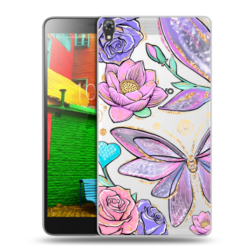 Силиконовый чехол на Lenovo Phab с принтом Бабочки и цветы