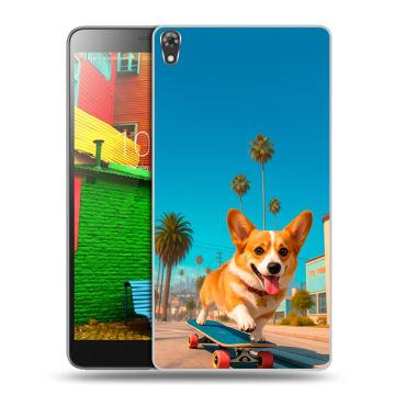 Силиконовый чехол на Lenovo Phab с принтом Корги на скейте