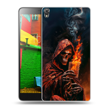 Силиконовый чехол на Lenovo Phab с принтом Скелет и карты