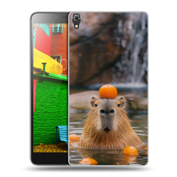 Силиконовый чехол на Lenovo Phab с принтом Капибара с апельсином