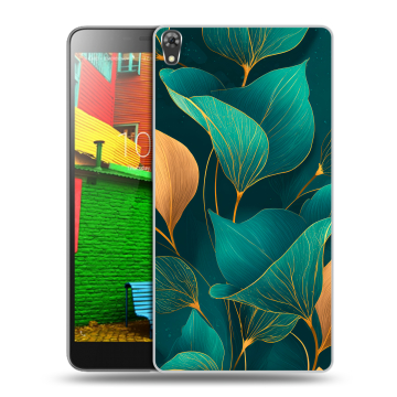 Силиконовый чехол на Lenovo Phab с принтом Листья и золото Силиконовый чехол на Lenovo Phab с принтом Листья и золото