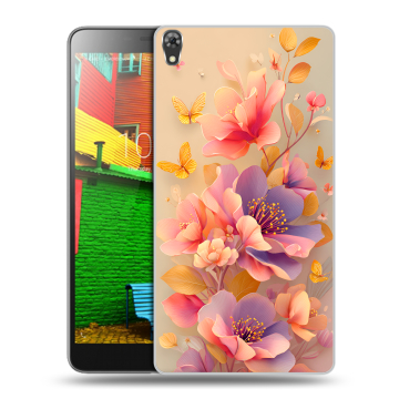 Силиконовый чехол на Lenovo Phab с принтом Цветы и бабочки Силиконовый чехол на Lenovo Phab с принтом Цветы и бабочки