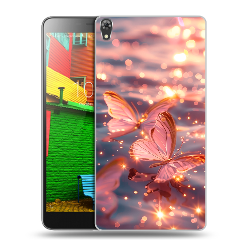 Силиконовый чехол на Lenovo Phab с принтом бабочки розовые Силиконовый чехол на Lenovo Phab с принтом бабочки розовые