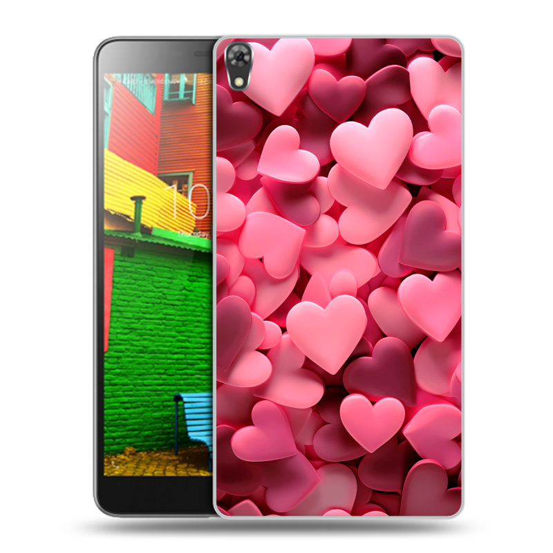 Силиконовый чехол на Lenovo Phab с принтом розовые сердечки Силиконовый чехол на Lenovo Phab с принтом розовые сердечки