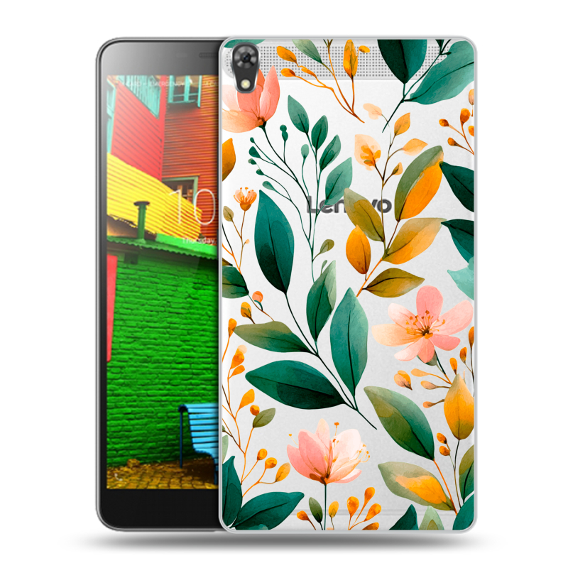 Силиконовый чехол на Lenovo Phab с принтом Цветы паттерн Силиконовый чехол на Lenovo Phab с принтом Цветы паттерн