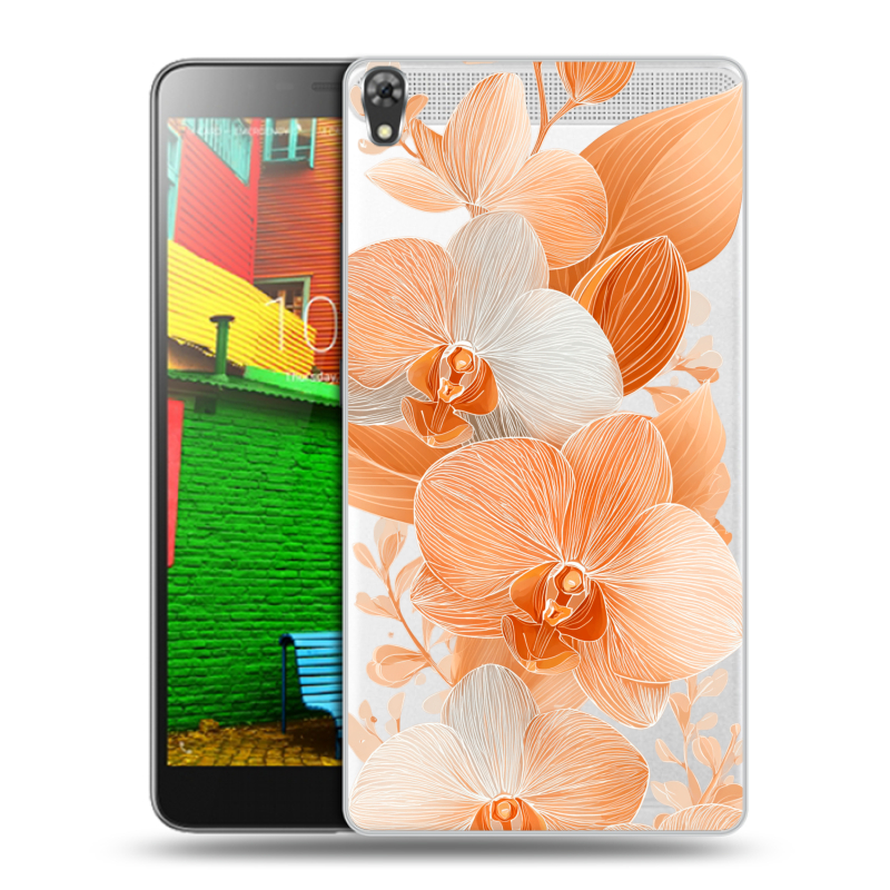 Силиконовый чехол на Lenovo Phab с принтом Бежевые цветы Силиконовый чехол на Lenovo Phab с принтом Бежевые цветы