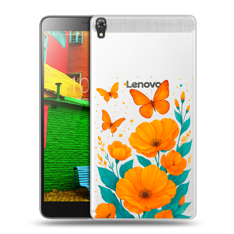 Силиконовый чехол на Lenovo Phab с принтом цветы бабочки Силиконовый чехол на Lenovo Phab с принтом цветы бабочки