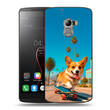 Силиконовый чехол на Lenovo A7010 с принтом Корги на скейте