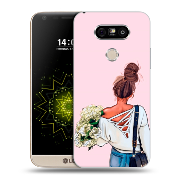 Пластиковый чехол на LG G5 с принтом Девушка и букет Пластиковый чехол на LG G5 с принтом Девушка и букет